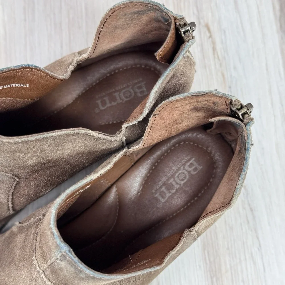 Born Kerri Ankle Boots Women's 8.5 Brown Suede Distressed Western Booties